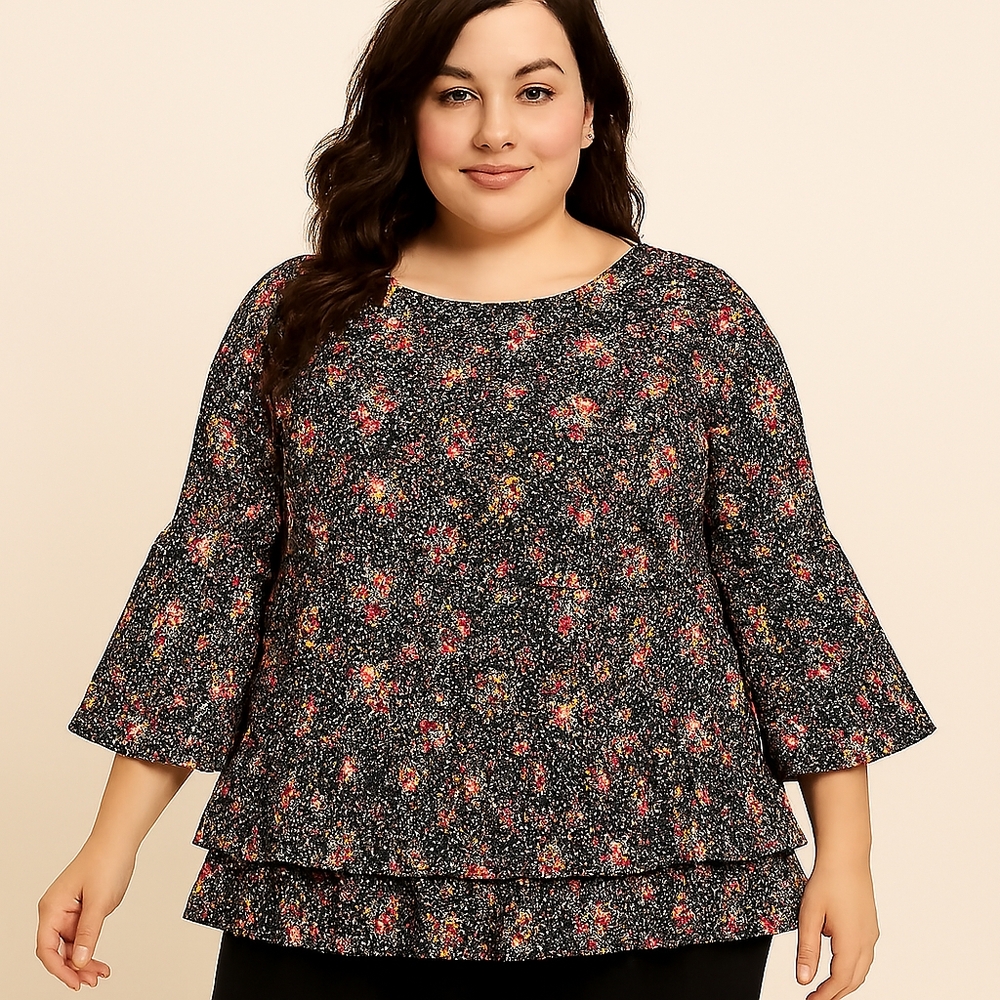 Time and Tru Plus Size 3/4 Bell Sleeve Floral Blouse